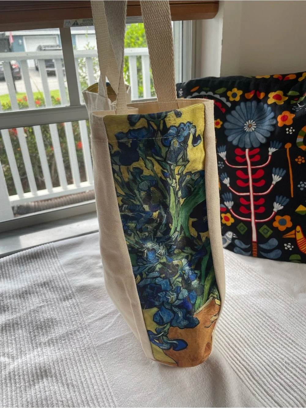 Canvas Van Gogh Irises Tote in Cream, Yellow, Blue